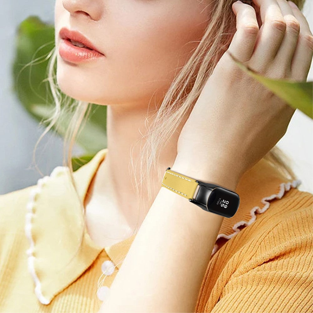 Super fint Xiaomi Mi Band 7 Ægte læder Urrem - Gul#serie_5