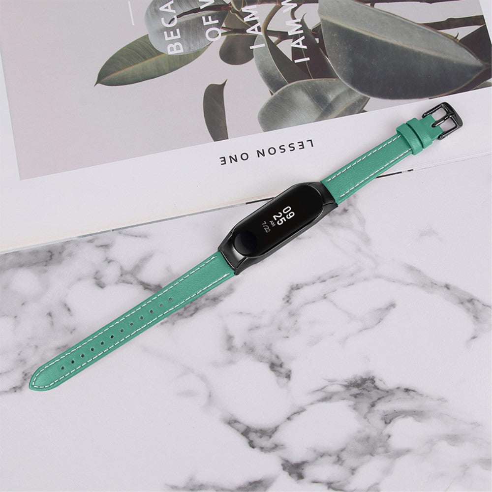 Super fint Xiaomi Mi Band 7 Ægte læder Urrem - Grøn#serie_7
