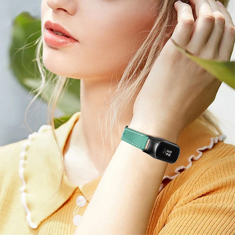 Super fint Xiaomi Mi Band 7 Ægte læder Urrem - Grøn#serie_7
