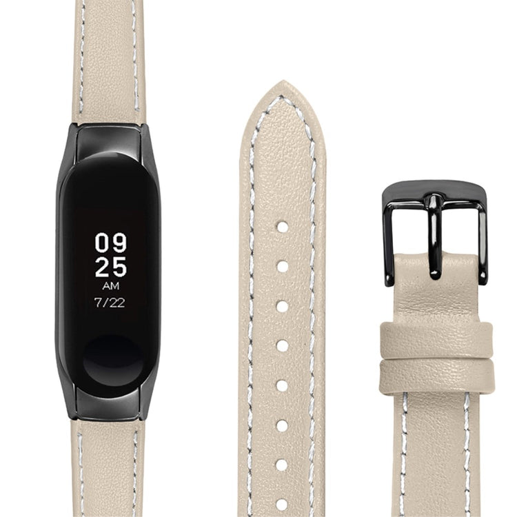 Super fint Xiaomi Mi Band 7 Ægte læder Urrem - Beige#serie_9