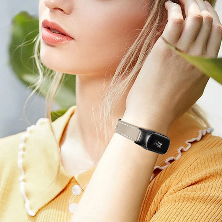 Super fint Xiaomi Mi Band 7 Ægte læder Urrem - Beige#serie_9