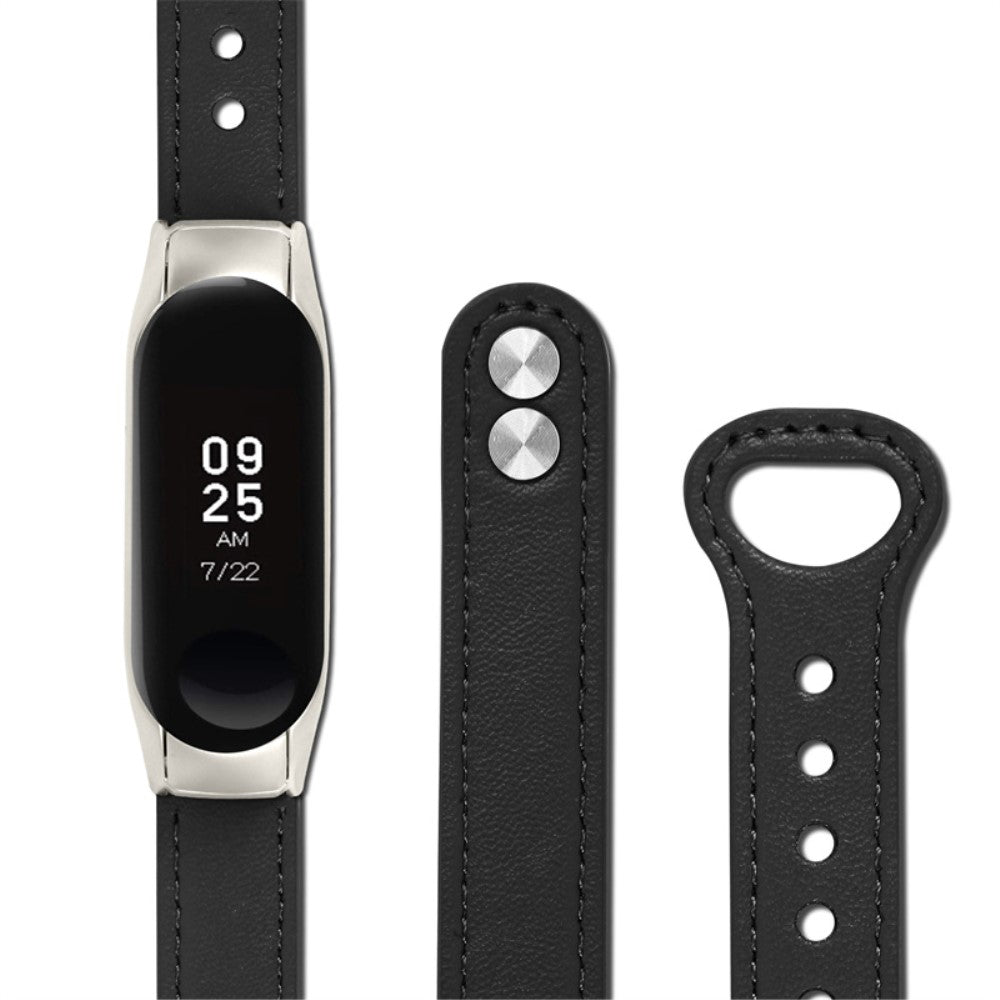 Mega hårdfør Xiaomi Mi Band 7 Ægte læder Urrem - Sort#serie_2