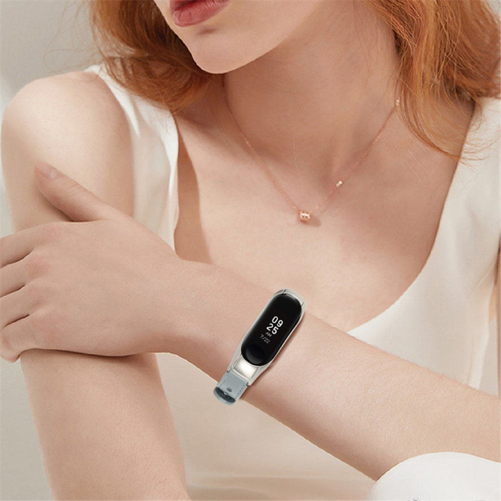 Mega hårdfør Xiaomi Mi Band 7 Ægte læder Urrem - Sølv#serie_8