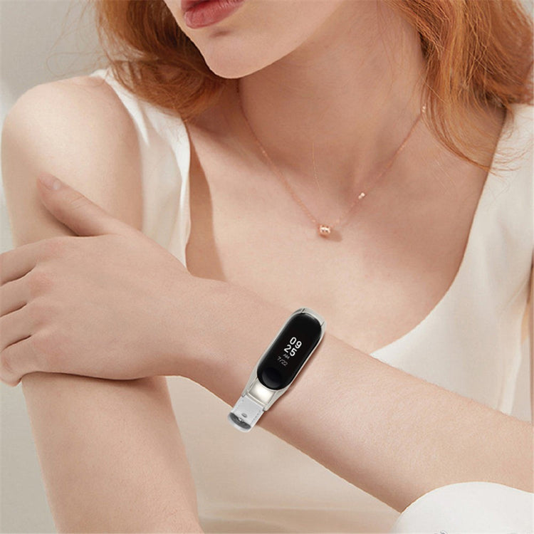 Glimrende Xiaomi Mi Band 7 Ægte læder Urrem - Hvid#serie_1