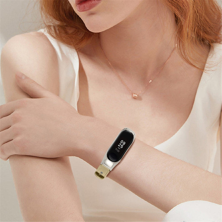 Xiaomi Mi Smart Band 4 / Xiaomi Mi Band 3 Ægte læder Urrem - Beige#serie_5