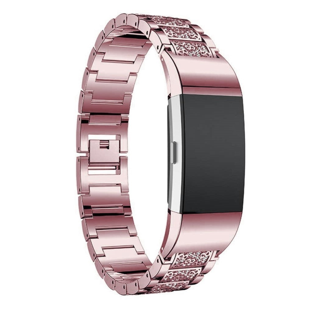 Fed Fitbit Charge 4 / Fitbit Charge 3 Metal og Rhinsten Rem - Pink#serie_027