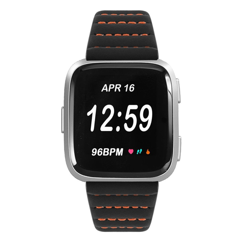 Kønt Fitbit Versa Lite Ægte læder Rem - Sort#serie_1