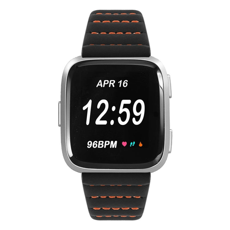 Kønt Fitbit Versa Lite Ægte læder Rem - Sort#serie_1