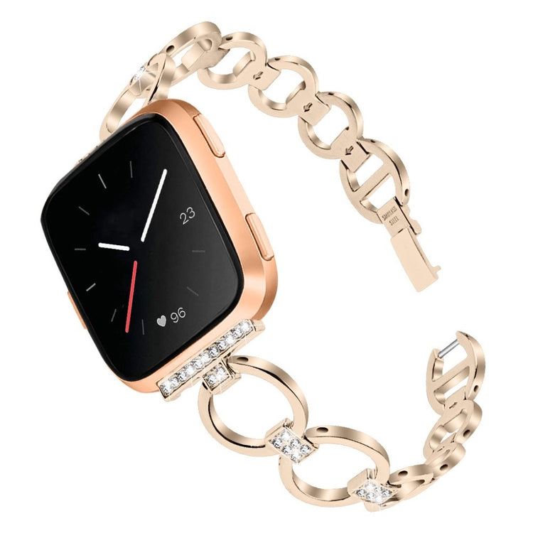 Meget fint Fitbit Versa Lite Metal og Rhinsten Rem - Guld#serie_1