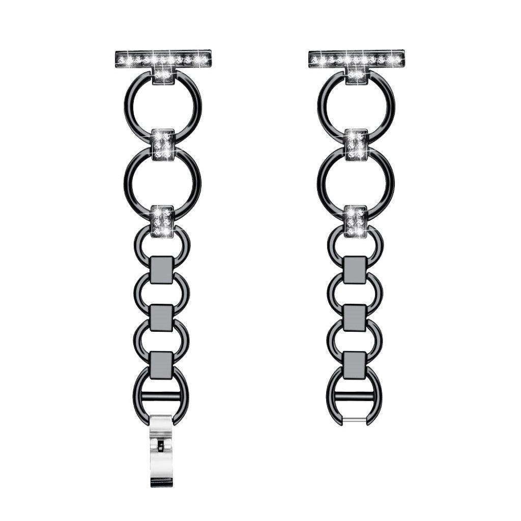 Meget fint Fitbit Versa Lite Metal og Rhinsten Rem - Sort#serie_2