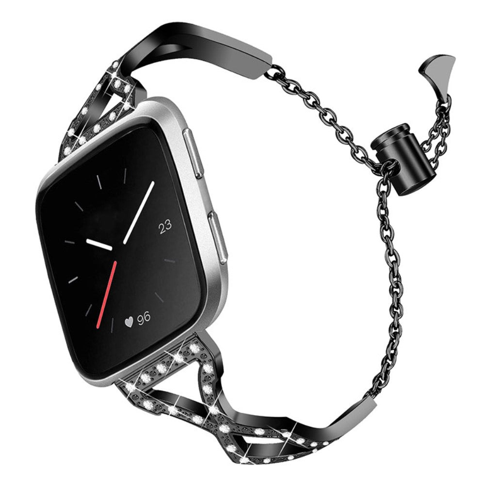 Fitbit Versa 2 / Fitbit Versa Lite Metal og Rhinsten Rem - Sort#serie_4
