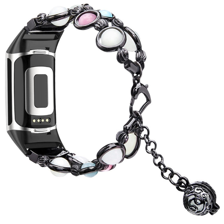 Fed Fitbit Charge 4 / Fitbit Charge 3 Metal og Rhinsten Rem - Sort#serie_1