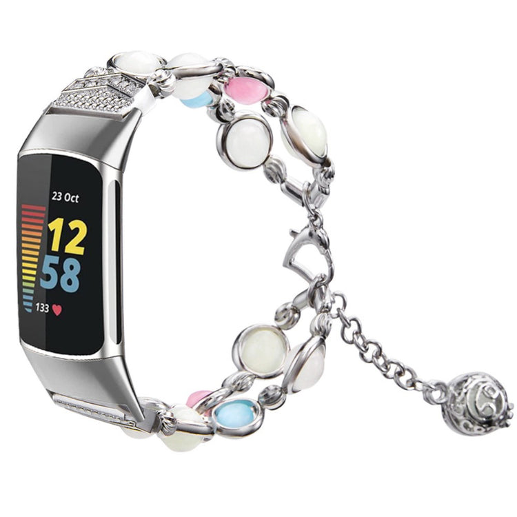 Fed Fitbit Charge 4 / Fitbit Charge 3 Metal og Rhinsten Rem - Sølv#serie_3