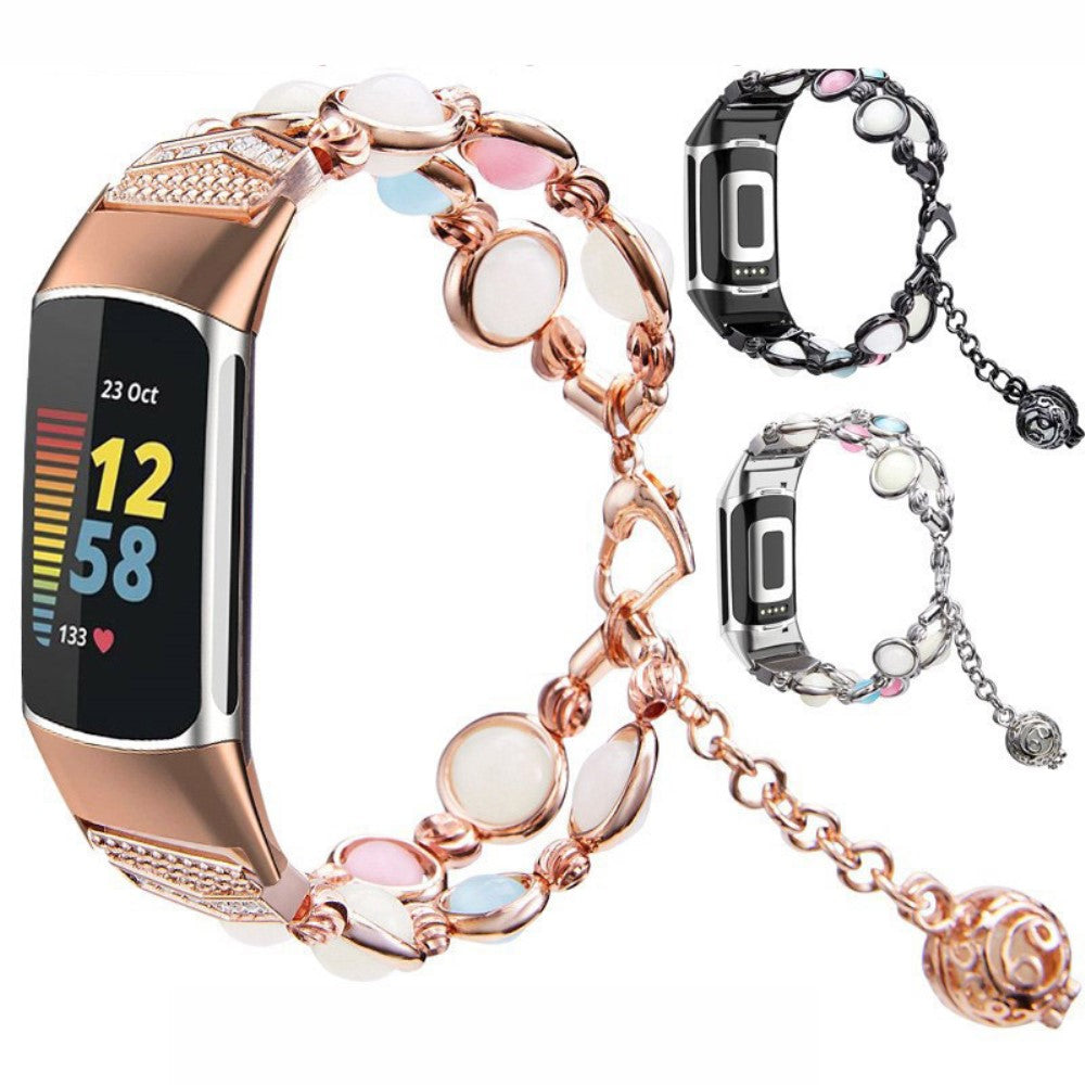 Fed Fitbit Charge 4 / Fitbit Charge 3 Metal og Rhinsten Rem - Sølv#serie_3