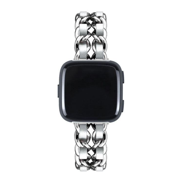 Smuk Fitbit Versa 3 / Fitbit Sense Metal og Kunstlæder Rem - Sølv#serie_3