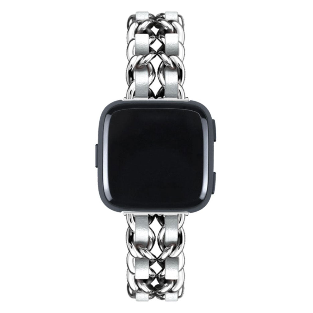 Smuk Fitbit Versa 3 / Fitbit Sense Metal og Kunstlæder Rem - Sølv#serie_3