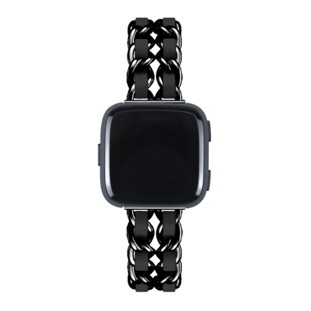 Smuk Fitbit Versa 3 / Fitbit Sense Metal og Kunstlæder Rem - Sort#serie_5