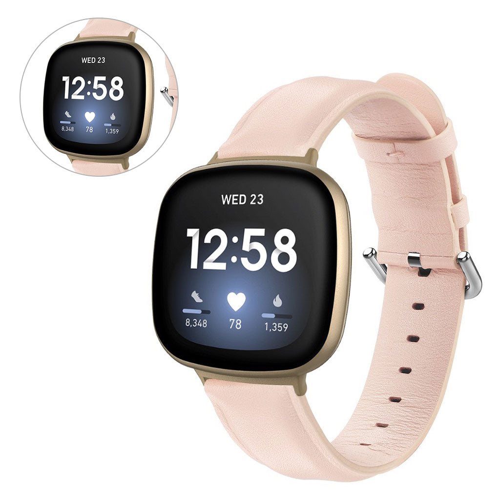 Eminent Fitbit Versa 3 / Fitbit Sense Ægte læder Rem - Pink#serie_4