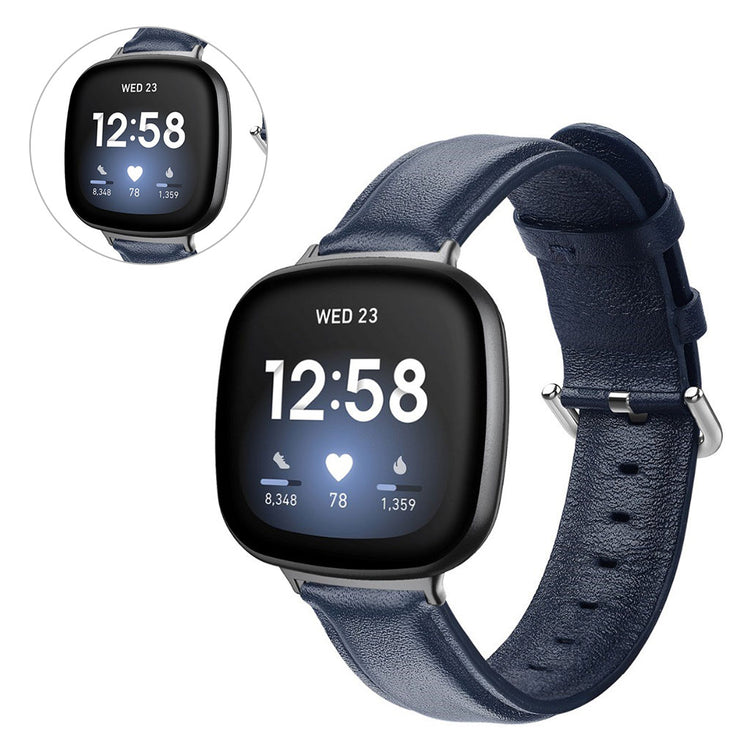 Eminent Fitbit Versa 3 / Fitbit Sense Ægte læder Rem - Blå#serie_7