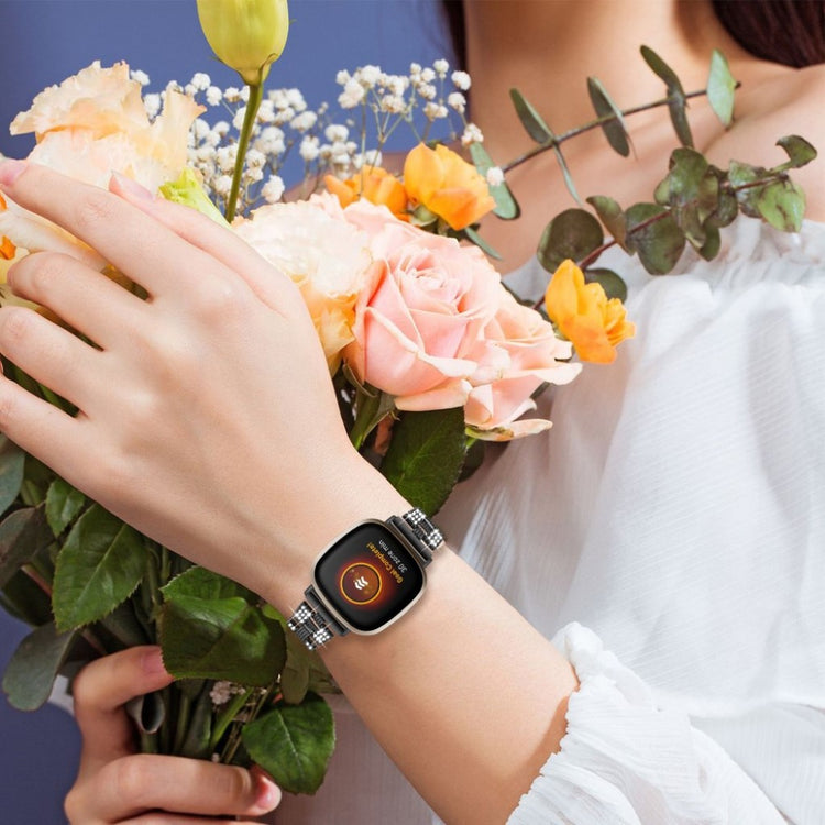 Godt Fitbit Versa 3 / Fitbit Sense Metal og Rhinsten Rem - Sort#serie_1
