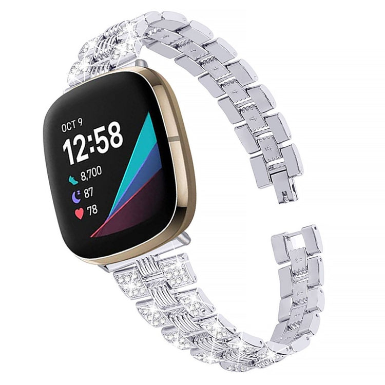 Godt Fitbit Versa 3 / Fitbit Sense Metal og Rhinsten Rem - Sølv#serie_2