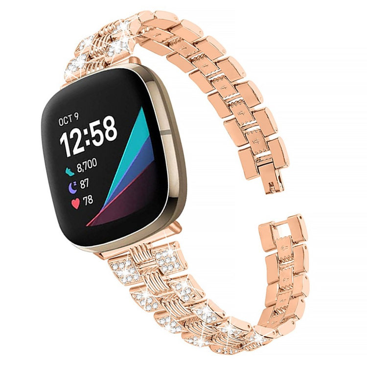 Godt Fitbit Versa 3 / Fitbit Sense Metal og Rhinsten Rem - Pink#serie_3