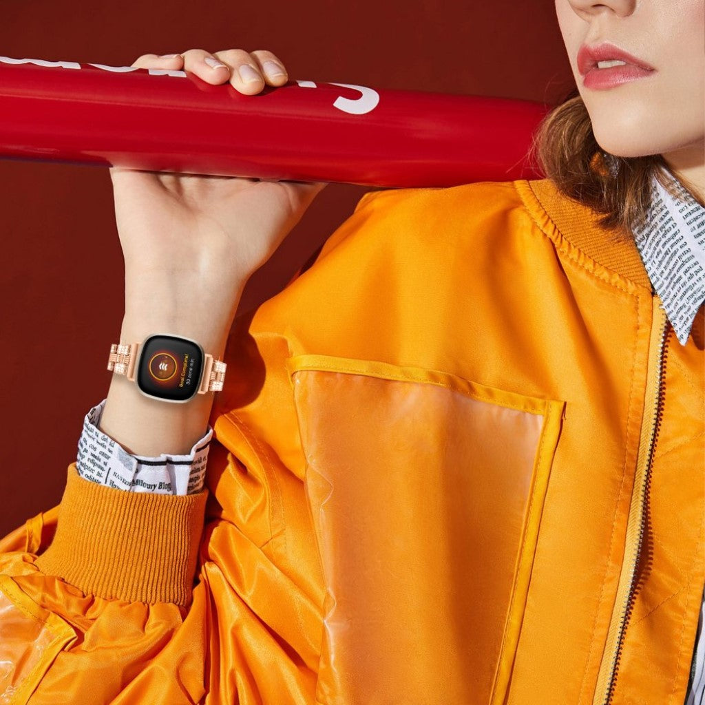 Godt Fitbit Versa 3 / Fitbit Sense Metal og Rhinsten Rem - Pink#serie_3