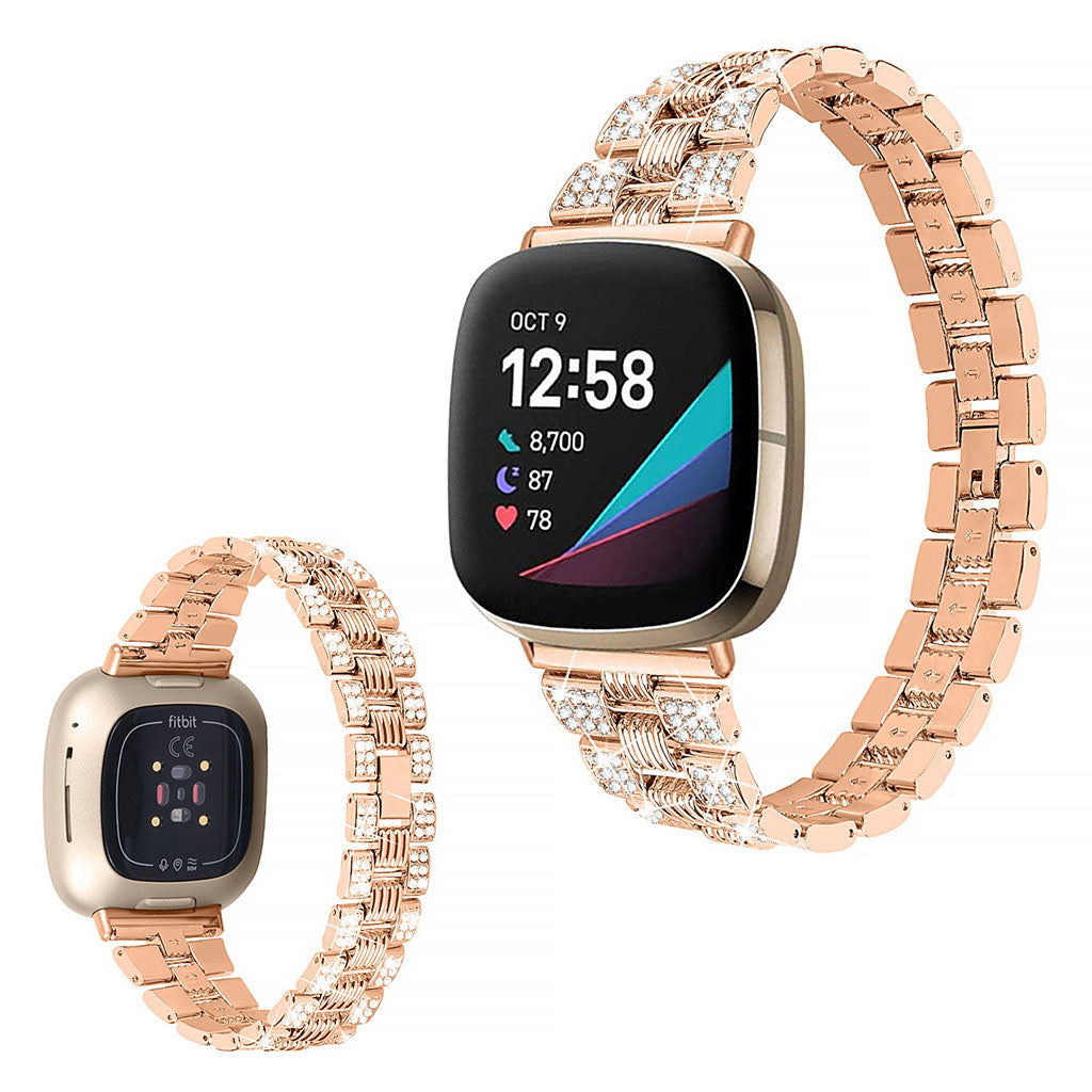 Godt Fitbit Versa 3 / Fitbit Sense Metal og Rhinsten Rem - Pink#serie_3