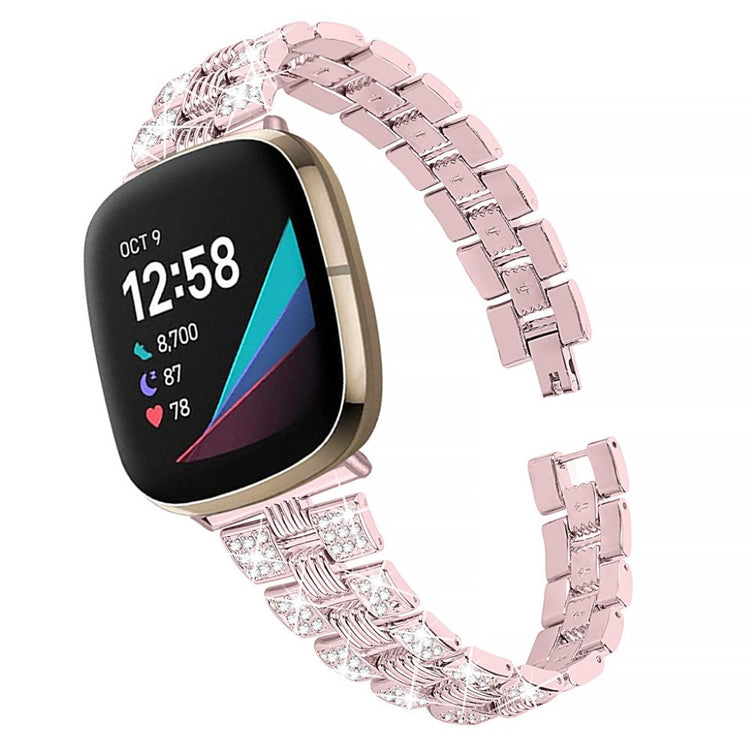 Godt Fitbit Versa 3 / Fitbit Sense Metal og Rhinsten Rem - Pink#serie_4
