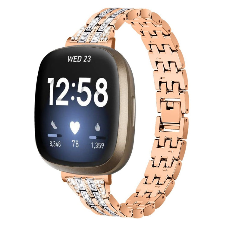 Kønt Fitbit Versa 3 / Fitbit Sense Metal og Rhinsten Rem - Pink#serie_3