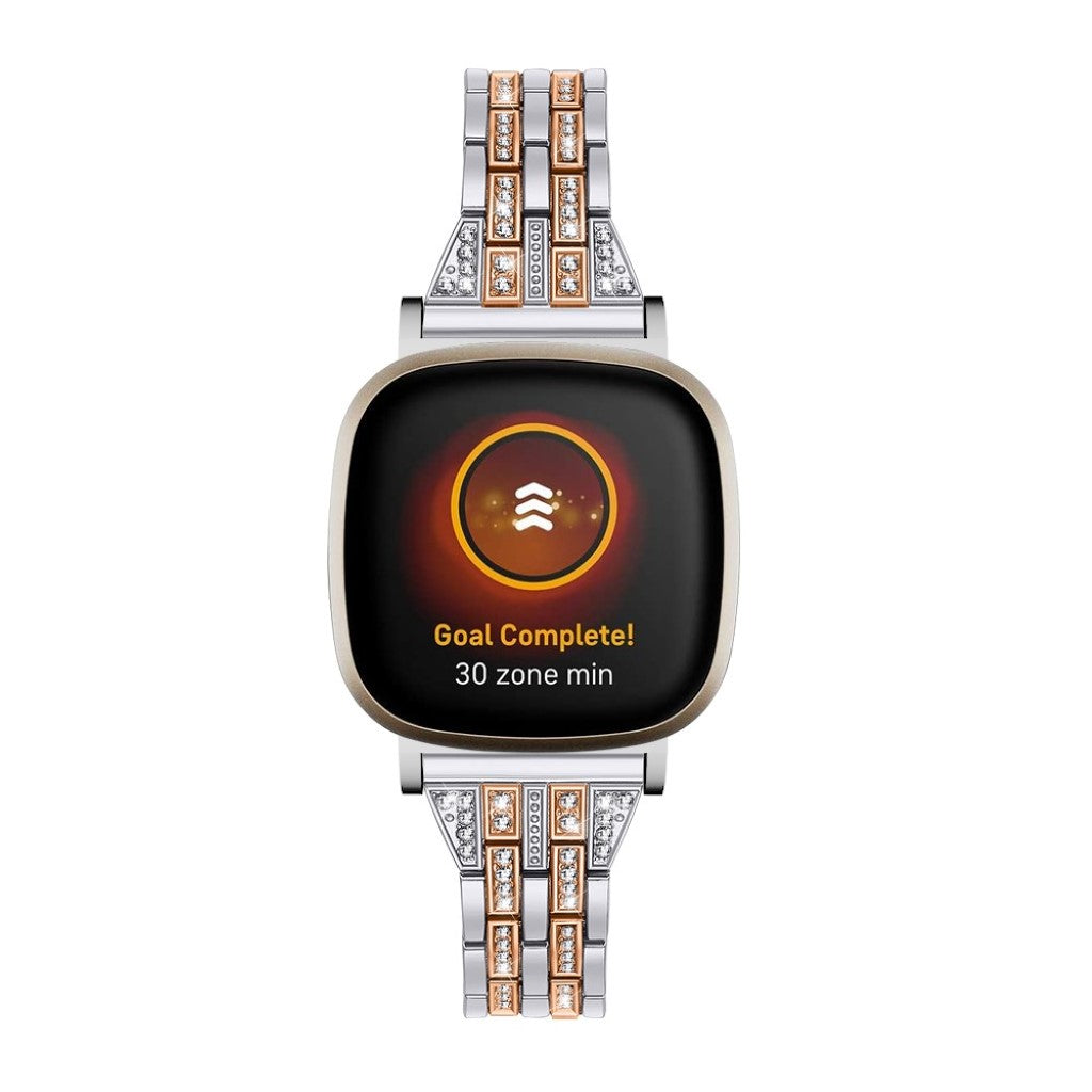 Kønt Fitbit Versa 3 / Fitbit Sense Metal og Rhinsten Rem - Sølv#serie_4