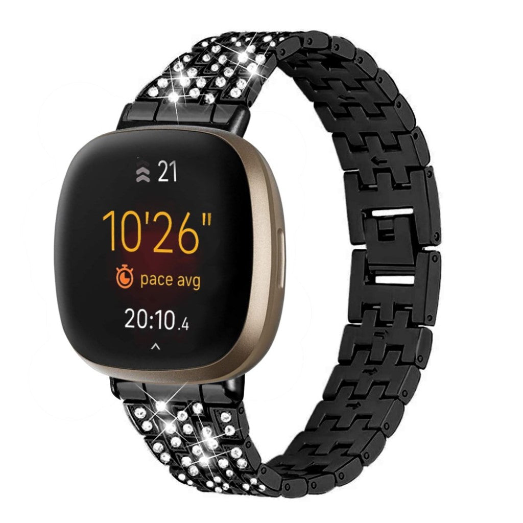 Smuk Fitbit Versa 3 / Fitbit Sense Metal og Rhinsten Rem - Sort#serie_1