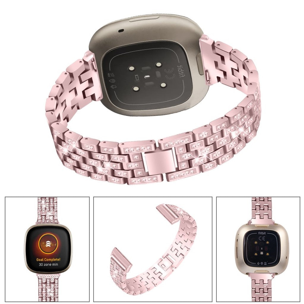 Smuk Fitbit Versa 3 / Fitbit Sense Metal og Rhinsten Rem - Pink#serie_4