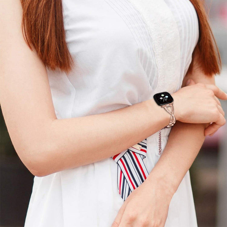 Fint Fitbit Versa 3 / Fitbit Sense Metal og Rhinsten Rem - Pink#serie_5