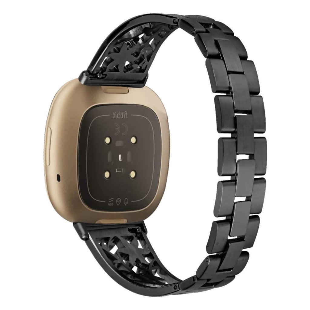 Stilren Fitbit Versa 3 / Fitbit Sense Metal og Rhinsten Rem - Sort#serie_1