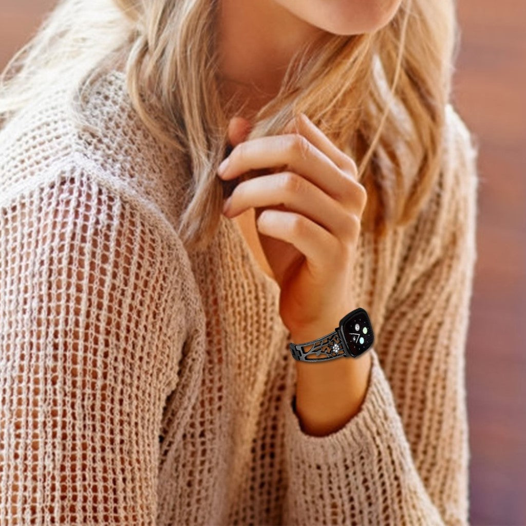 Stilren Fitbit Versa 3 / Fitbit Sense Metal og Rhinsten Rem - Sort#serie_1