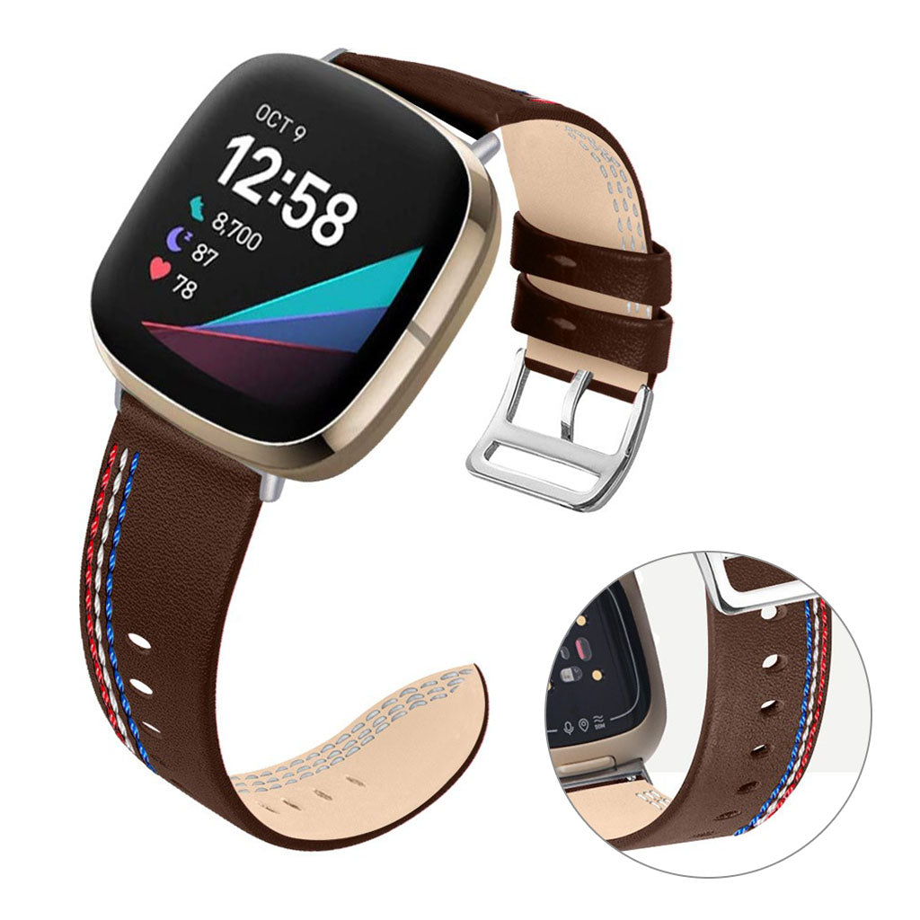Rigtigt fint Fitbit Versa 3 Ægte læder Rem - Brun#serie_4