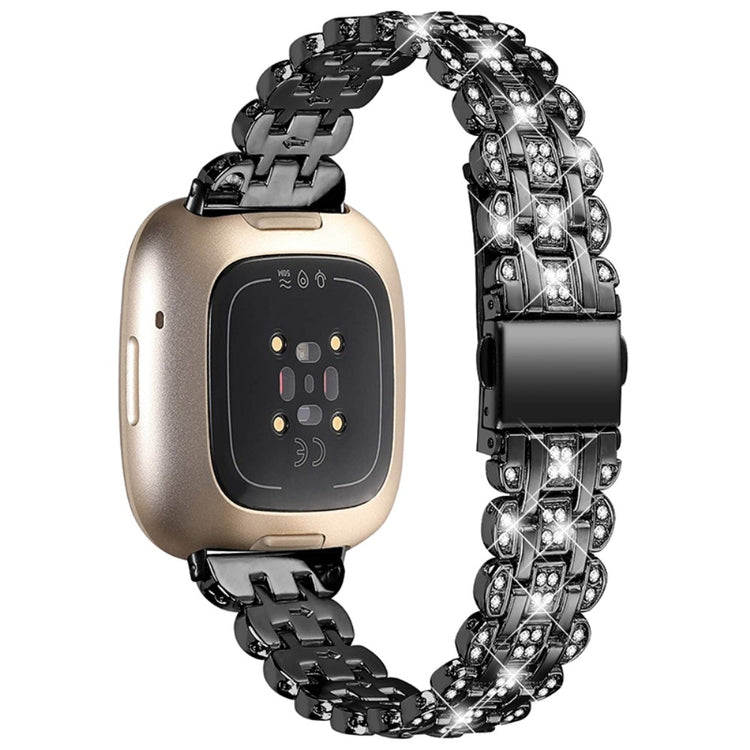 Mega fint Fitbit Versa 3 Metal og  Rhinsten Urrem - Sort#serie_2