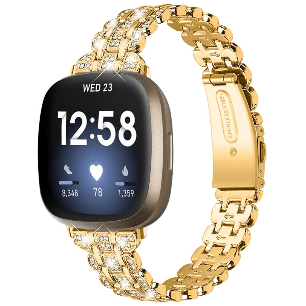 Vildt elegant Fitbit Versa 3 Metal og Rhinsten Rem - Guld#serie_3