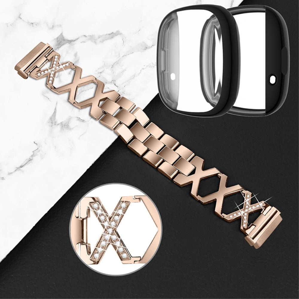 Fitbit Sense / Fitbit Versa 3 Metal Rem med Cover - Guld#serie_1