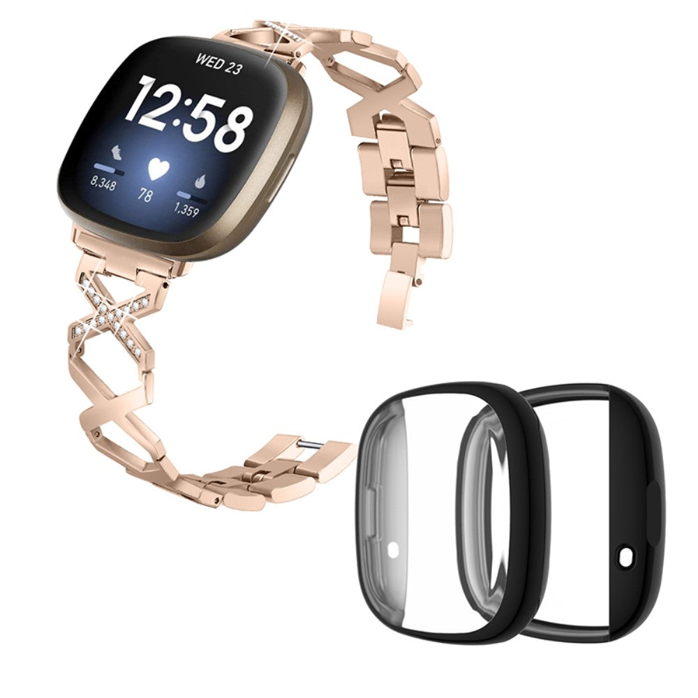 Fitbit Sense / Fitbit Versa 3 Metal Rem med Cover - Guld#serie_1