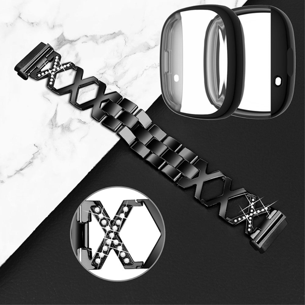 Fitbit Sense / Fitbit Versa 3 Metal Rem med Cover - Sort#serie_2