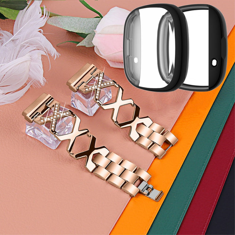 Fitbit Sense / Fitbit Versa 3 Metal Rem med Cover - Pink#serie_4