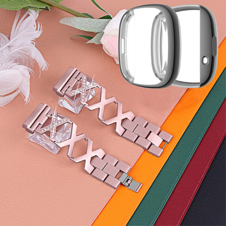 Fitbit Sense / Fitbit Versa 3 Metal Rem med Cover - Pink#serie_3