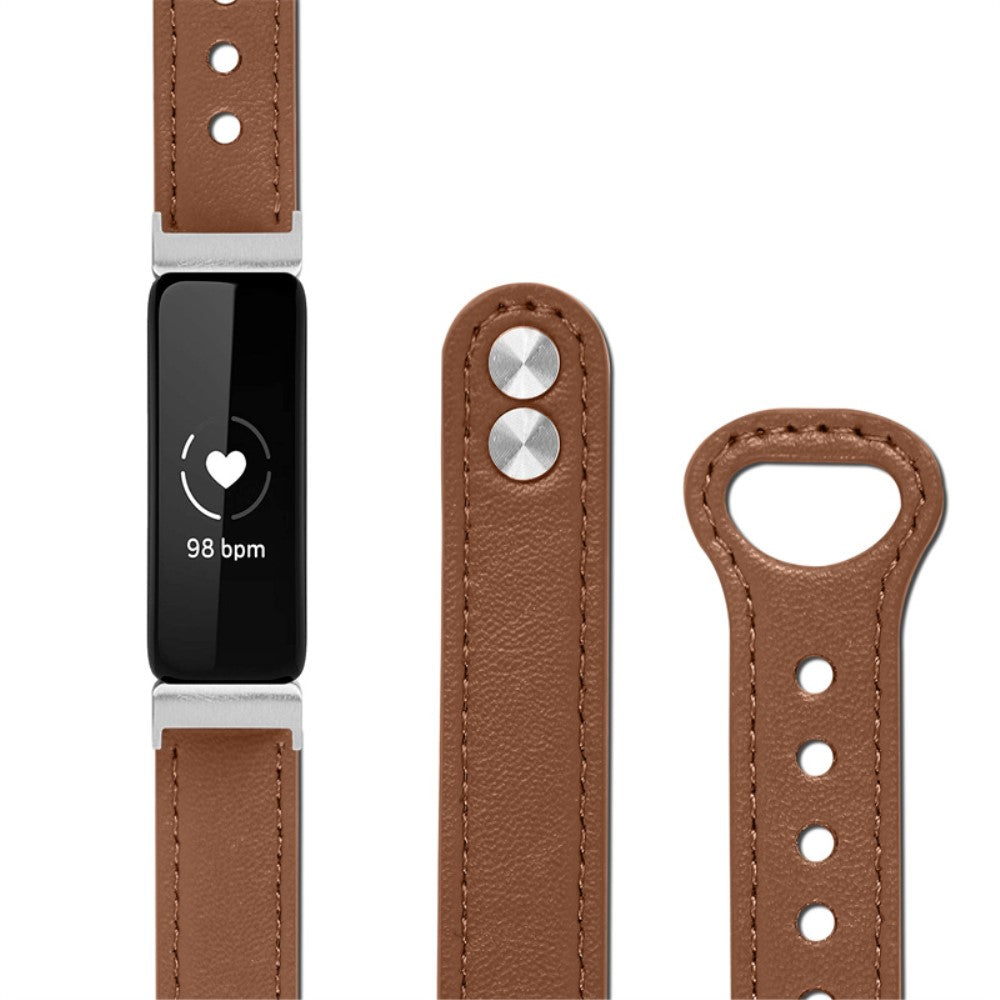 Vildt pænt Fitbit Inspire 2 / Fitbit Ace 2 Ægte læder Urrem - Brun#serie_11