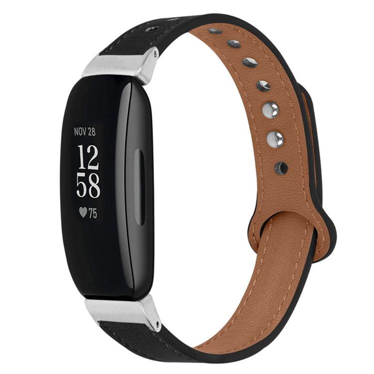 Vildt pænt Fitbit Inspire 2 / Fitbit Ace 2 Ægte læder Urrem - Sort#serie_2