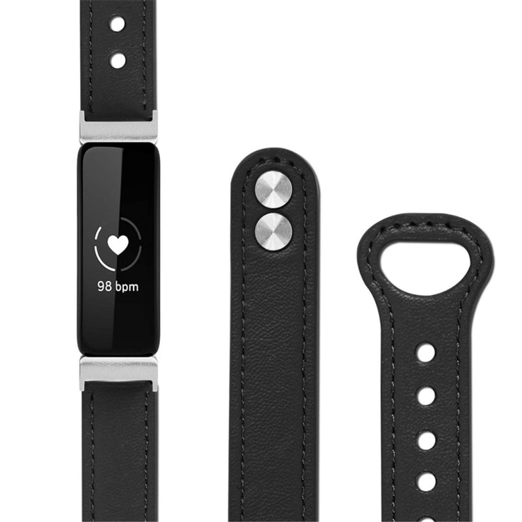 Vildt pænt Fitbit Inspire 2 / Fitbit Ace 2 Ægte læder Urrem - Sort#serie_2