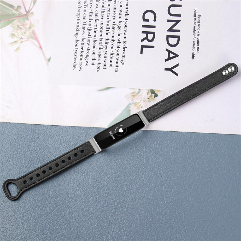 Vildt pænt Fitbit Inspire 2 / Fitbit Ace 2 Ægte læder Urrem - Sort#serie_2