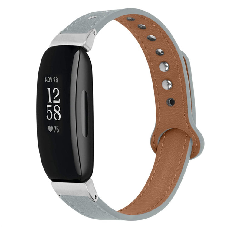 Vildt pænt Fitbit Inspire 2 / Fitbit Ace 2 Ægte læder Urrem - Sølv#serie_8