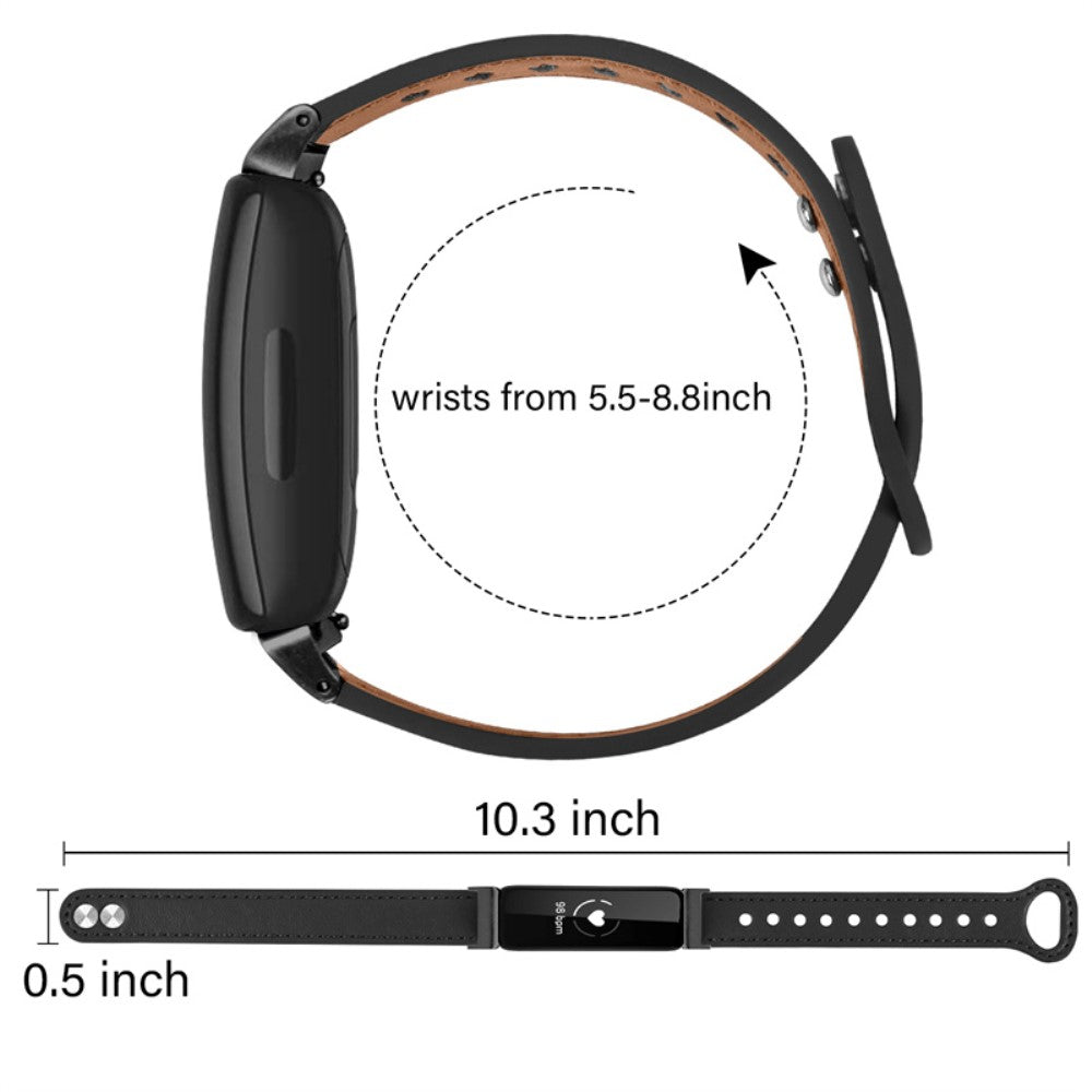 Fantastisk Fitbit Inspire 2 / Fitbit Ace 2 Ægte læder Urrem - Sort#serie_2